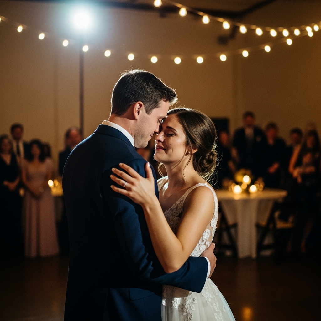 A couple shares their first dance to their SongSocial story song as the room falls silent
